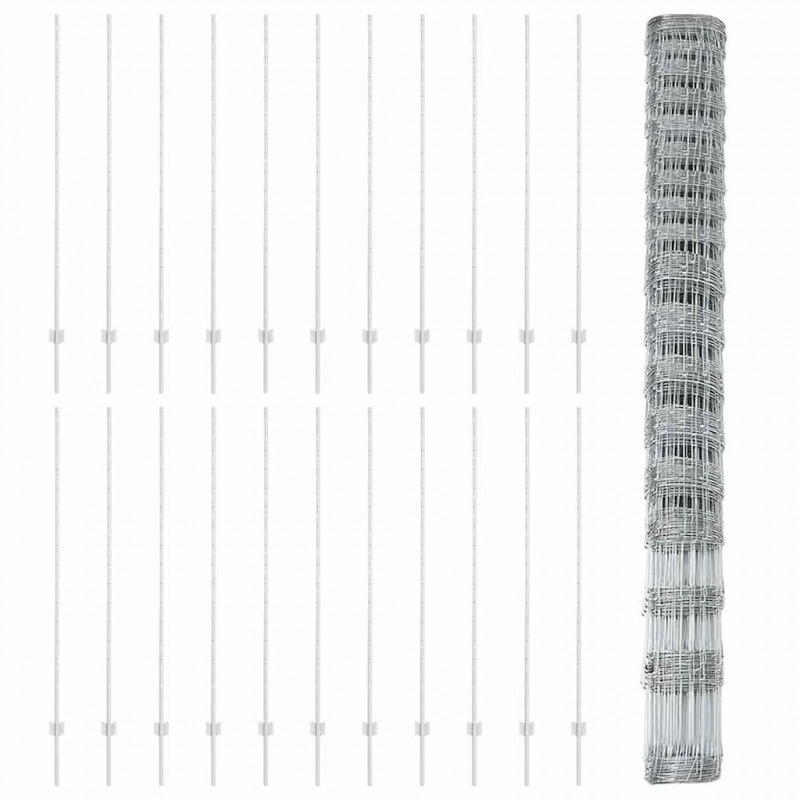 Ogrodzenie z słupkiem Srebrny 1,5 x 50 m Stal