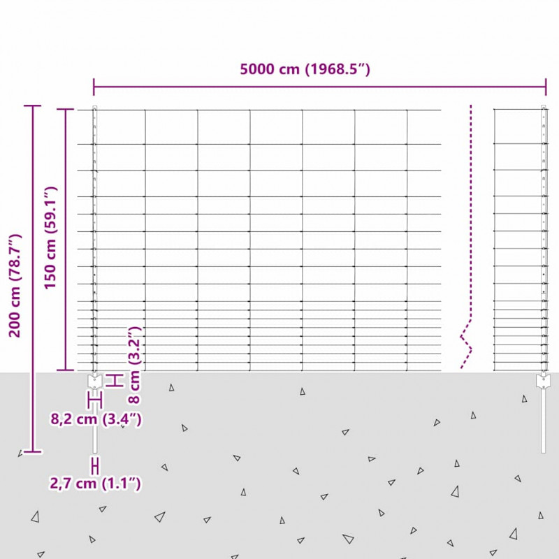 Ogrodzenie z słupkiem Srebrny 1,5 x 50 m Stal