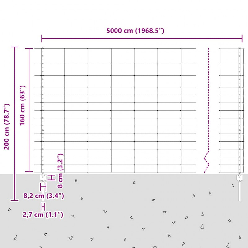 Ogrodzenie z słupkiem Srebrny 1,6 x 50 m Stal