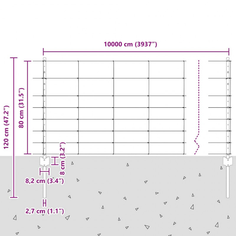Ogrodzenie z słupkiem Srebrny 0,8 x 100 m Stal