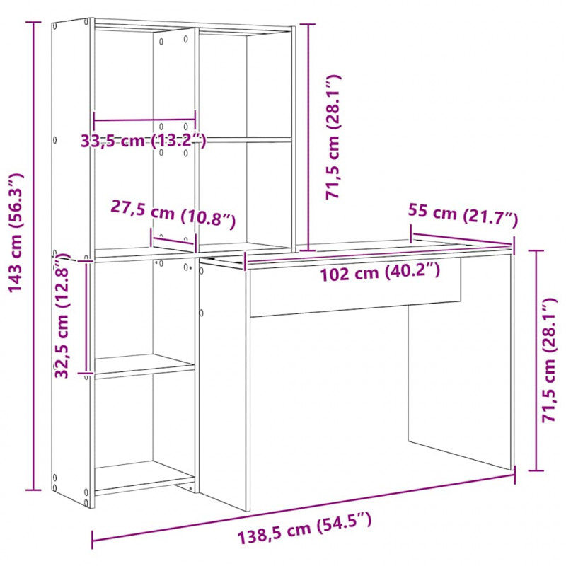 Biurko Szary Sonoma 138,5 x 55 x 143 cm Materiał drewnopochodny