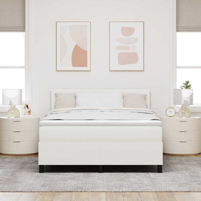 Łóżko sprężynowe Z zagłówkiem Kremowy i Biały 140 x 200 cm