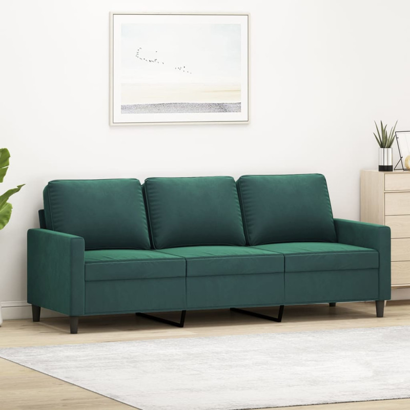 Sofa 3-osobowa, ciemnozielony, 180 cm, obita aksamitem
