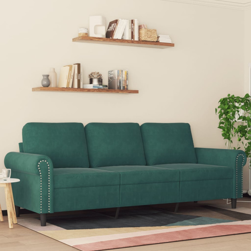 Sofa 3-osobowa, ciemnozielony, 180 cm, obita aksamitem