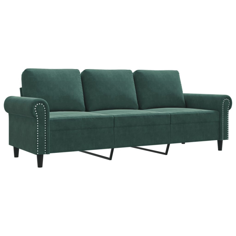 Sofa 3-osobowa, ciemnozielony, 180 cm, obita aksamitem