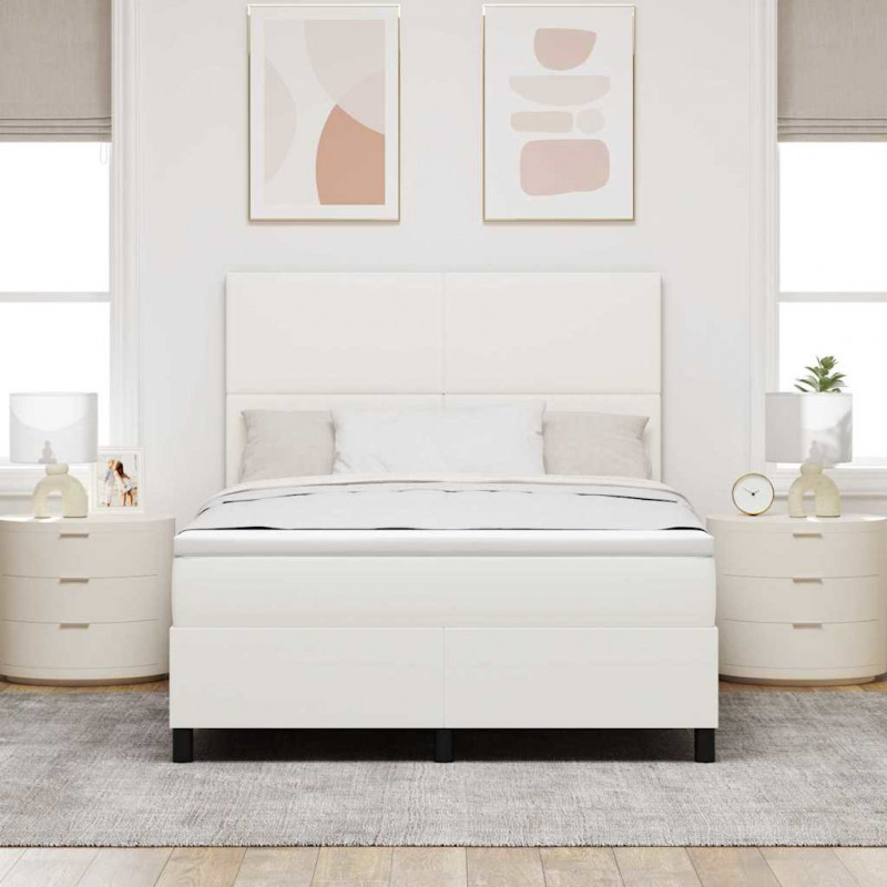 Łóżko sprężynowe Z zagłówkiem Kremowy i Biały 140 x 190 cm