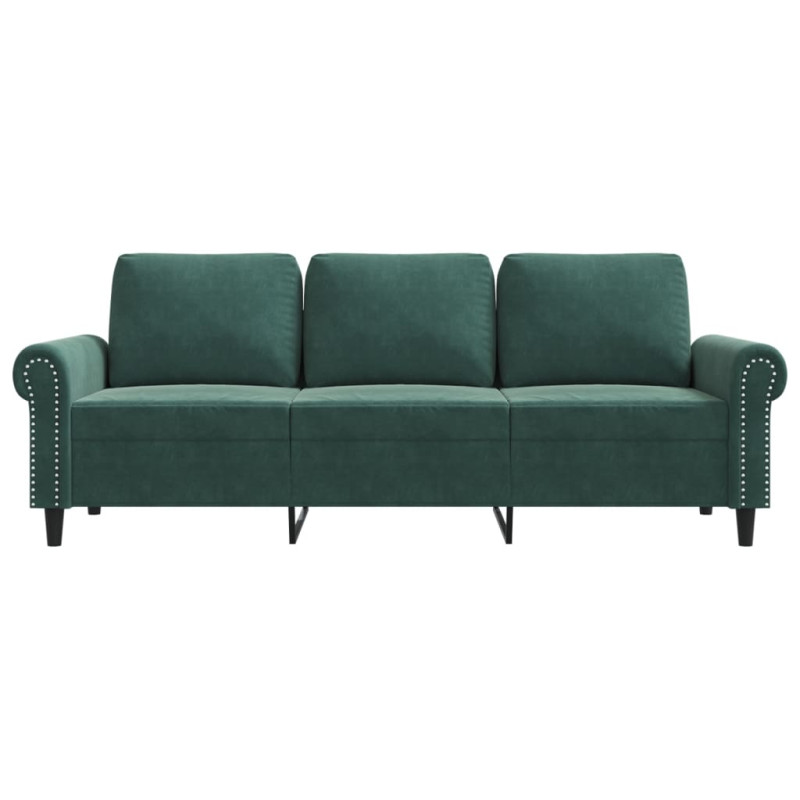 Sofa 3-osobowa, ciemnozielony, 180 cm, obita aksamitem