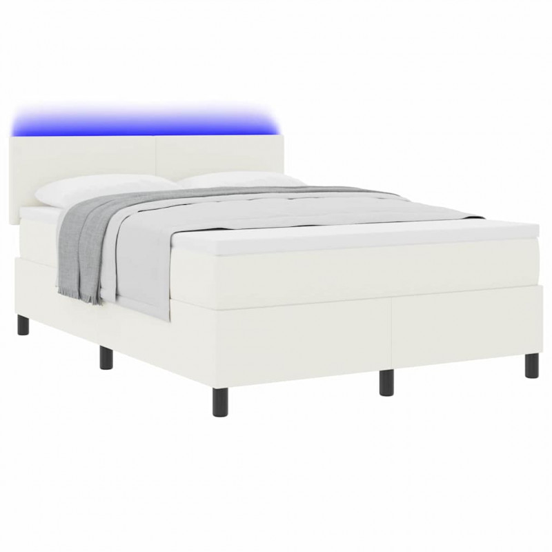Łóżko z sprężyną LED Z zagłówkiem Kremowy i Biały 160 x 200 cm