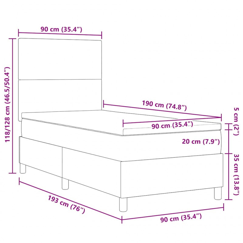 Łóżko z sprężyną LED Z zagłówkiem Kremowy i Biały 90 x 190 cm