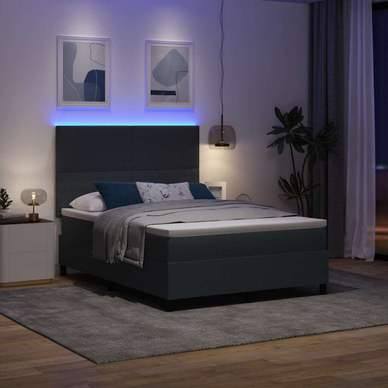 Łóżko z sprężyną LED Ciemnoszary i biały 140 x 190 cm