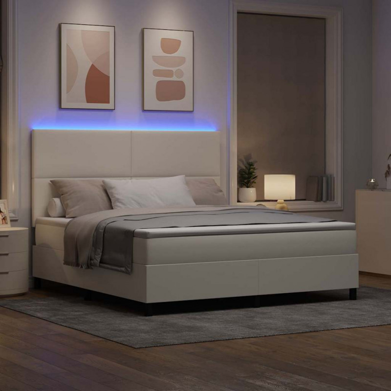 Łóżko z sprężyną LED Z zagłówkiem Kremowy i Biały 180 x 200 cm