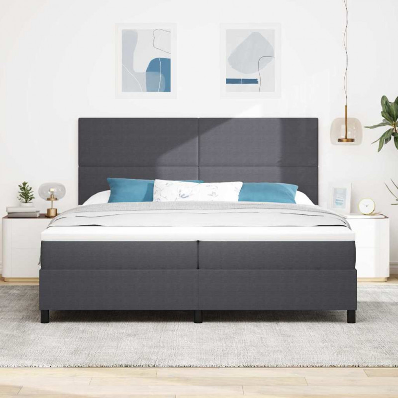 Łóżko z sprężyną LED Ciemnoszary i biały 200 x 200 cm