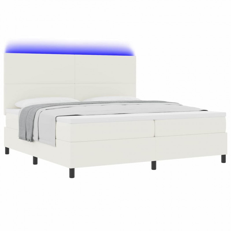 Łóżko z sprężyną LED Z zagłówkiem Kremowy i Biały 200 x 200 cm