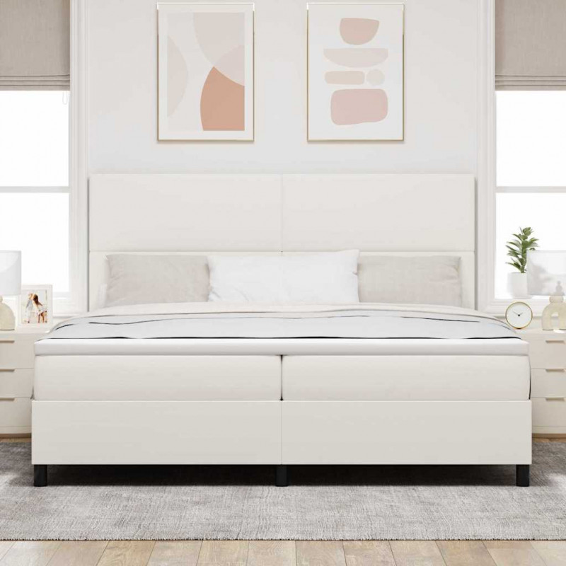 Łóżko z sprężyną LED Z zagłówkiem Kremowy i Biały 200 x 200 cm