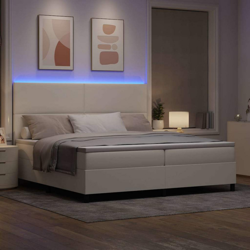 Łóżko z sprężyną LED Z zagłówkiem Kremowy i Biały 200 x 200 cm
