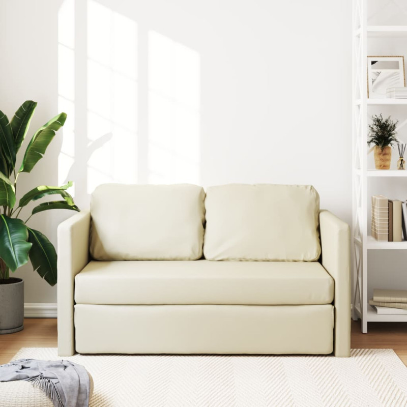 Sofa podłogowa 2-w-1, kremowa, 112x174x55 cm, sztuczna skóra