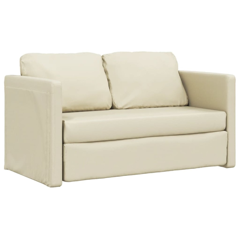 Sofa podłogowa 2-w-1, kremowa, 112x174x55 cm, sztuczna skóra