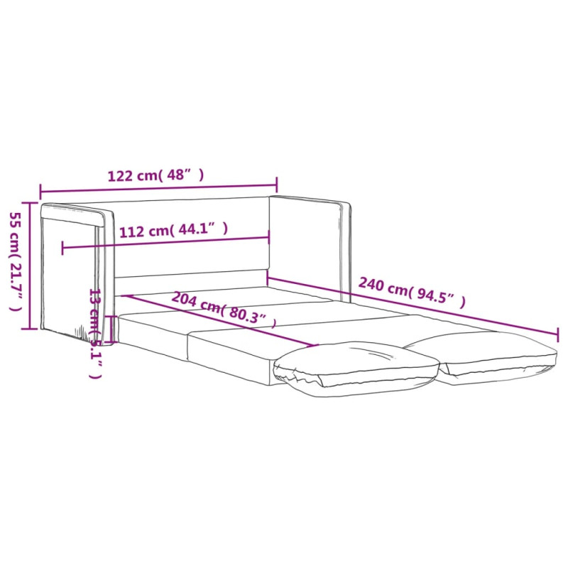 Sofa podłogowa 2-w-1, jasnoszara, 122x204x55 cm, aksamit