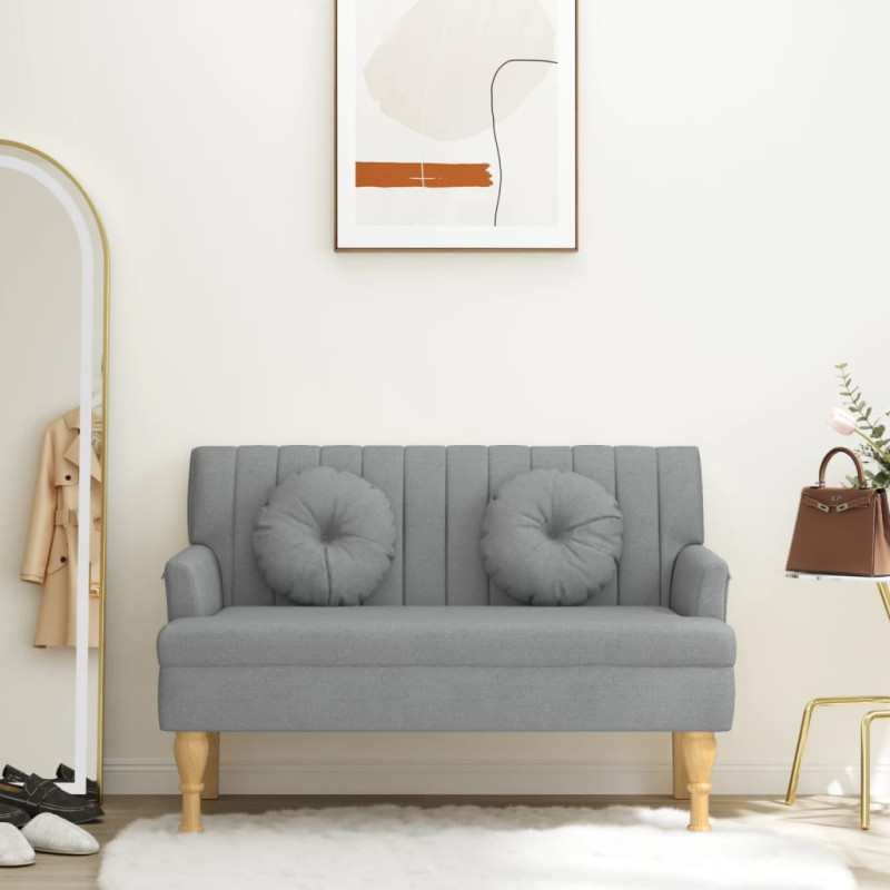 Ławka z poduszkami, jasnoszara, 113x64,5x75,5 cm, tkanina