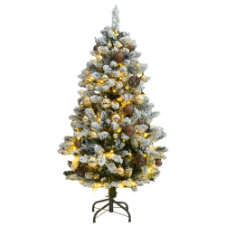 Sztuczna choinka na zawiasach, 150 lampek LED i bombki, 120 cm