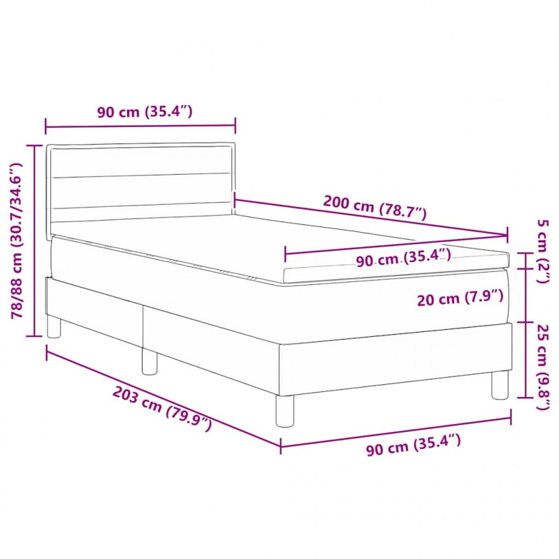 Łóżko sprężynowe z materacem Jasnoszary 90 x 200 cm tkanina
