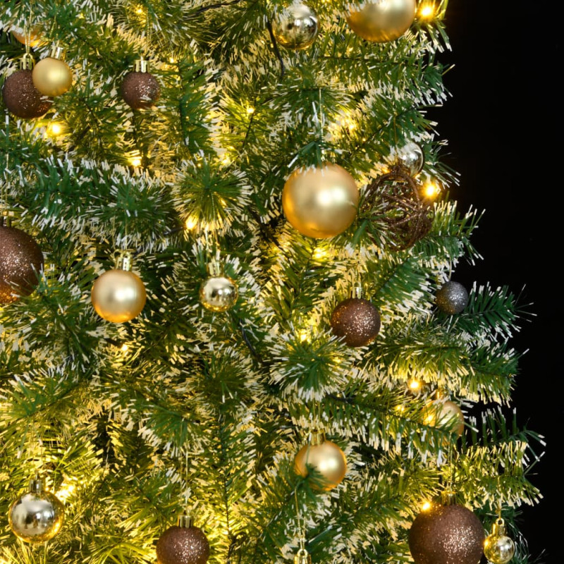 Sztuczna choinka z 300 LED, bombkami i śniegiem, 210 cm