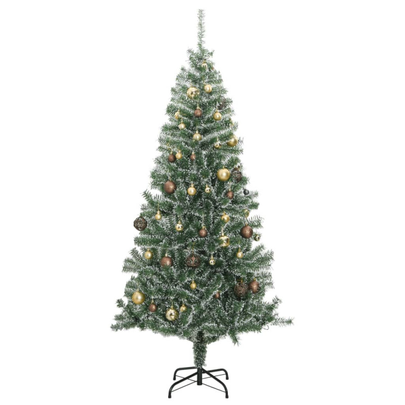 Sztuczna choinka z 300 LED, bombkami i śniegiem, 210 cm