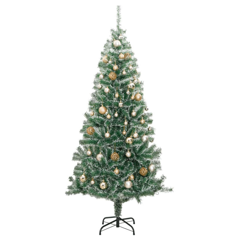Sztuczna choinka z 300 LED, bombkami i śniegiem, 240 cm