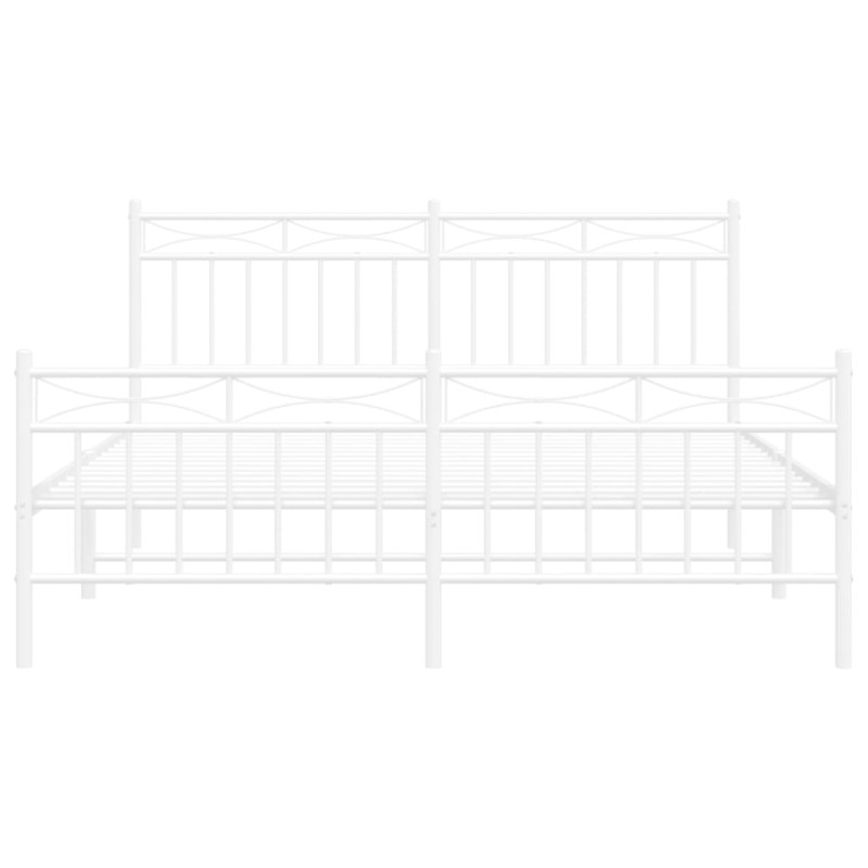 Metalowa rama łóżka z wezgłowiem i zanóżkiem, biała, 160x200 cm