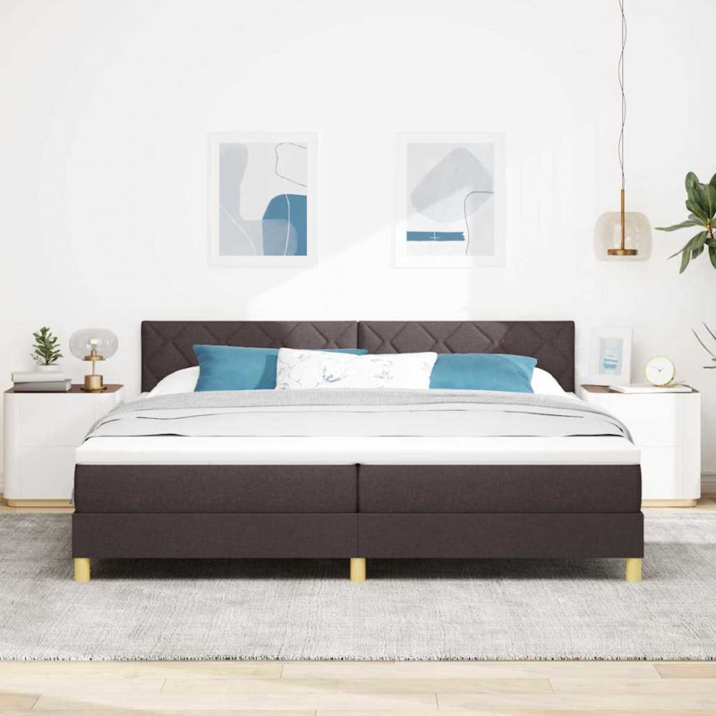 Łóżko sprężynowe z materacem Ciemny brąz 200 x 200 cm tkanina