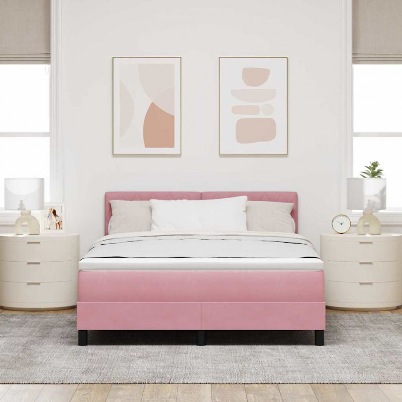 Łóżko sprężynowe z materacem Różowy 140 x 190 cm Aksamit