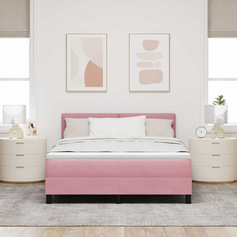 Łóżko sprężynowe z materacem Różowy 160 x 200 cm Aksamit
