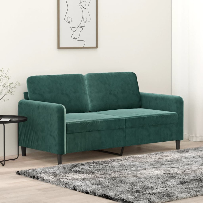 Sofa 2-osobowa, ciemnozielona, 140 cm, tapicerowana aksamitem