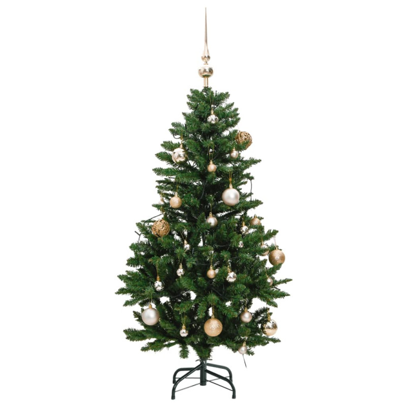 Sztuczna choinka na zawiasach, 150 lampek LED i bombki, 150 cm