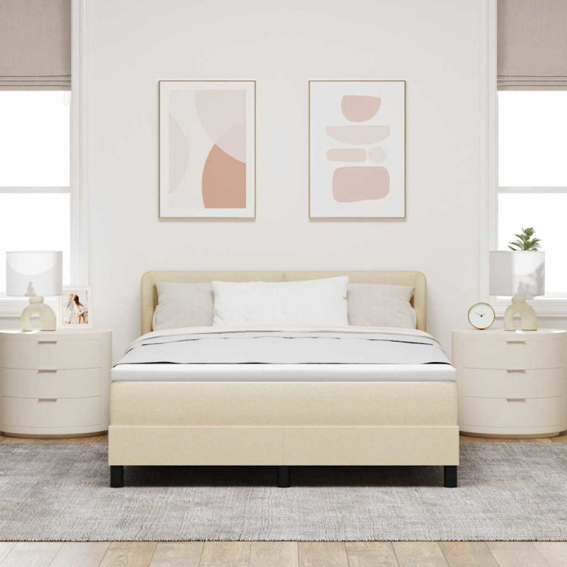 Łóżko sprężynowe z materacem Kremowy 140 x 190 cm tkanina