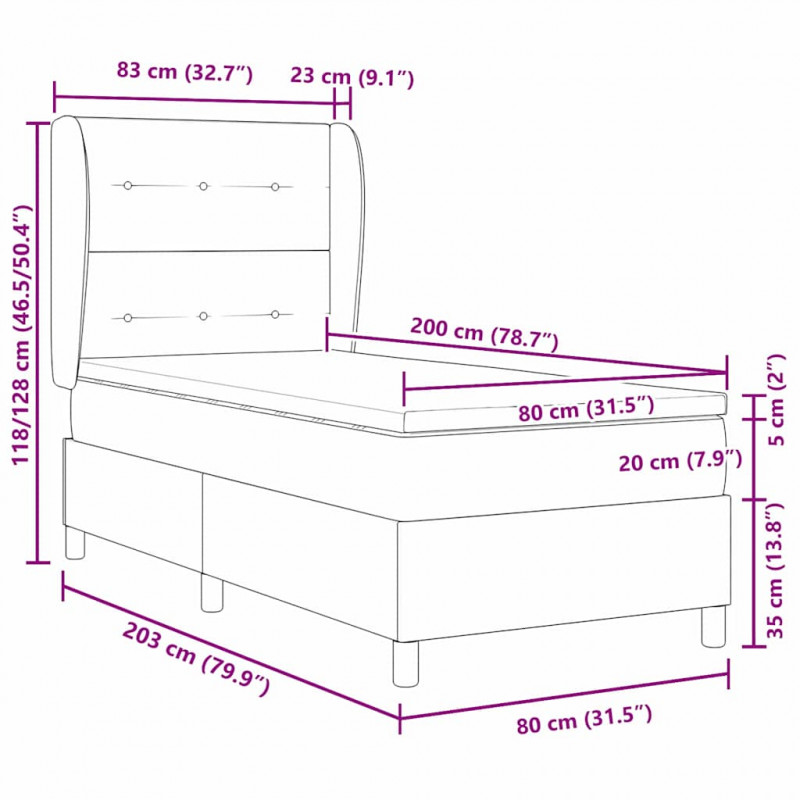 Łóżko sprężynowe z materacem Kremowy 80 x 200 cm tkanina
