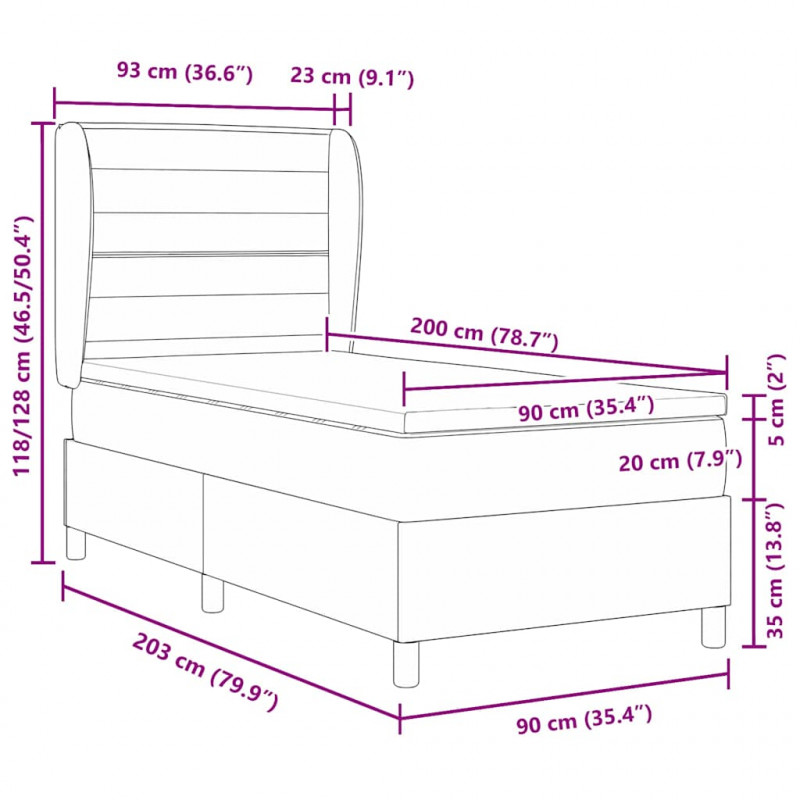Łóżko sprężynowe z materacem Niebieski 200 x 90 cm tkanina