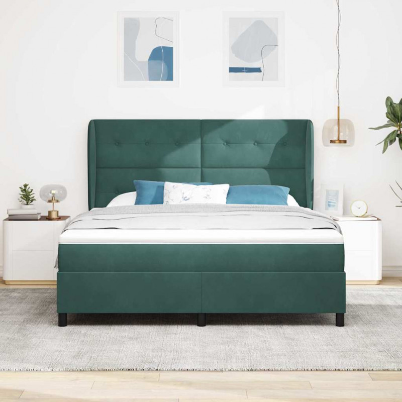 Łóżko sprężynowe z materacem Ciemna zieleń 200 x 180 cm Aksamit