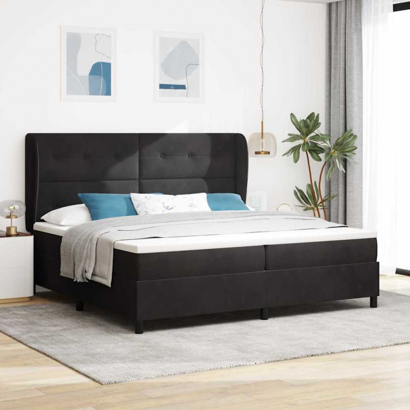 Łóżko sprężynowe z materacem Czarny 200 x 200 cm Aksamit