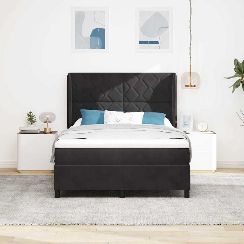 Łóżko sprężynowe z materacem Czarny 190 x 140 cm Aksamit