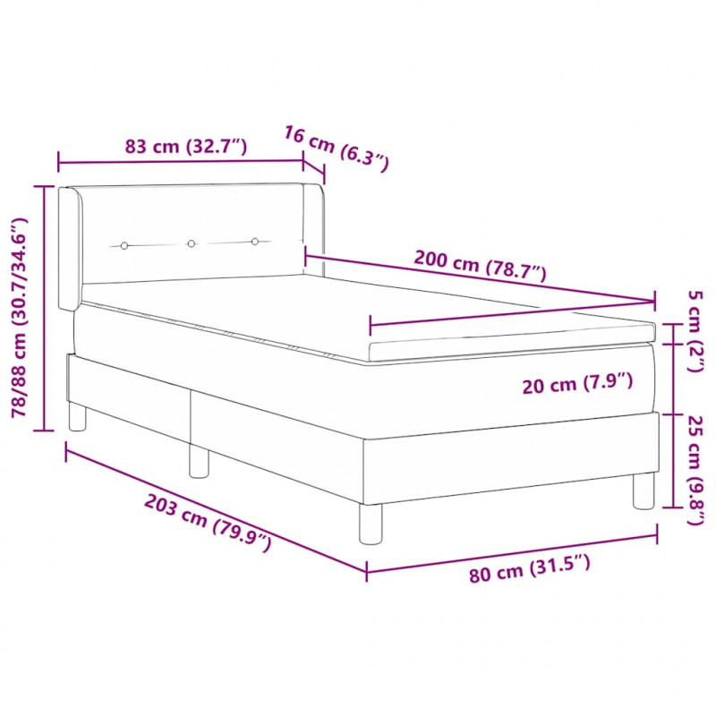 Łóżko sprężynowe z materacem Niebieski 200 x 80 cm tkanina