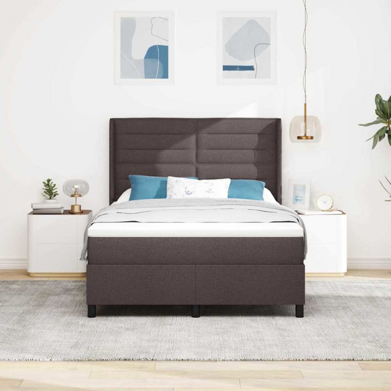 Łóżko sprężynowe z materacem Ciemny brąz 200 x 140 cm tkanina