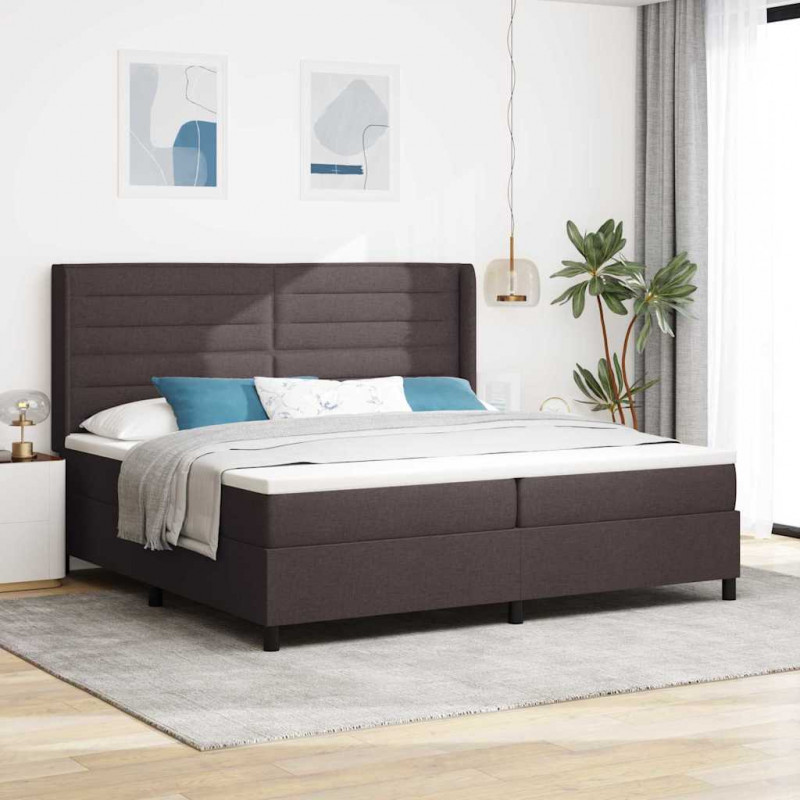 Łóżko sprężynowe z materacem Ciemny brąz 200 x 200 cm tkanina
