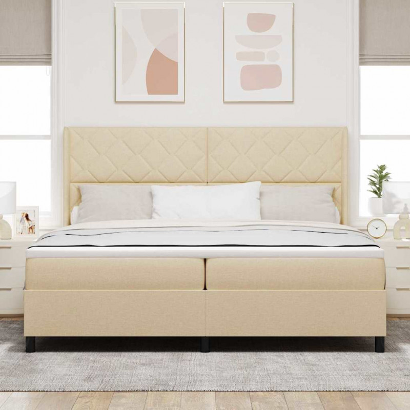 Łóżko sprężynowe z materacem Kremowy 200 x 200 cm tkanina