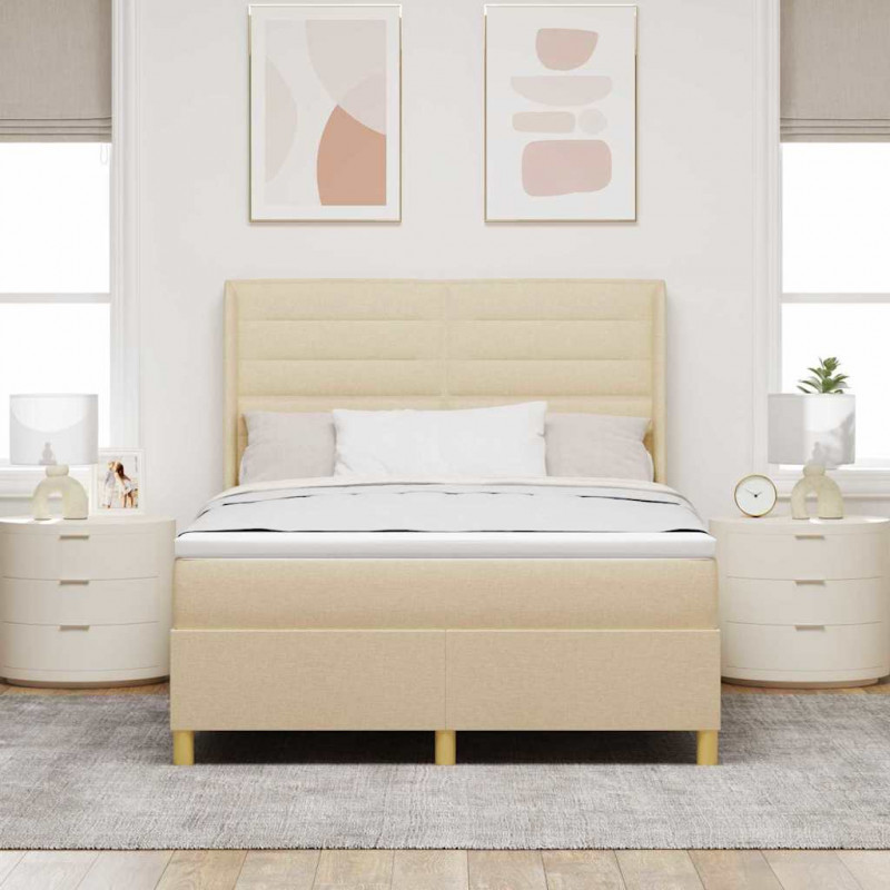 Łóżko sprężynowe z materacem Kremowy 160 x 200 cm tkanina
