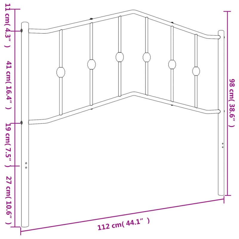 Metalowe wezgłowie, czarne, 107 cm