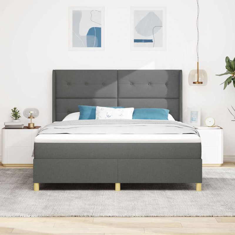 Łóżko sprężynowe z materacem Ciemnoszary 180 x 200 cm tkanina