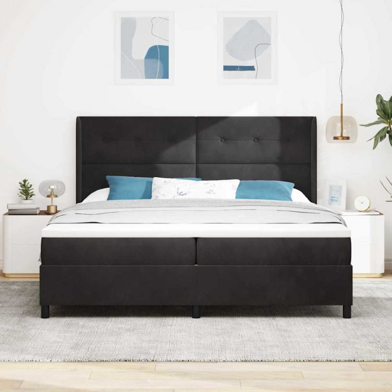 Łóżko sprężynowe z materacem Czarny 200 x 200 cm Aksamit
