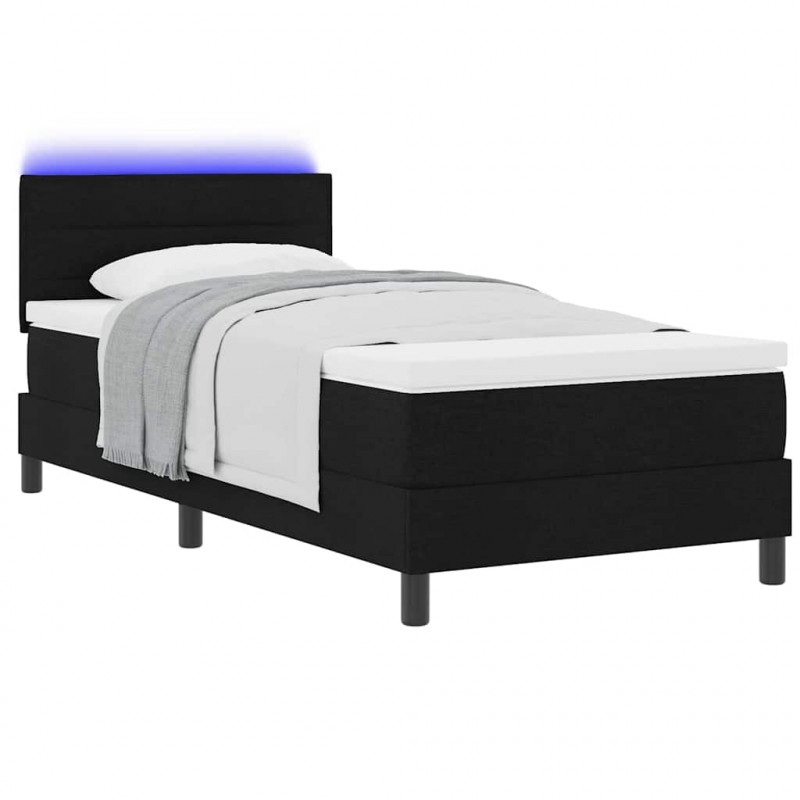 Łóżko sprężynowe z materacem z LED Czarny 80 x 200 cm tkanina