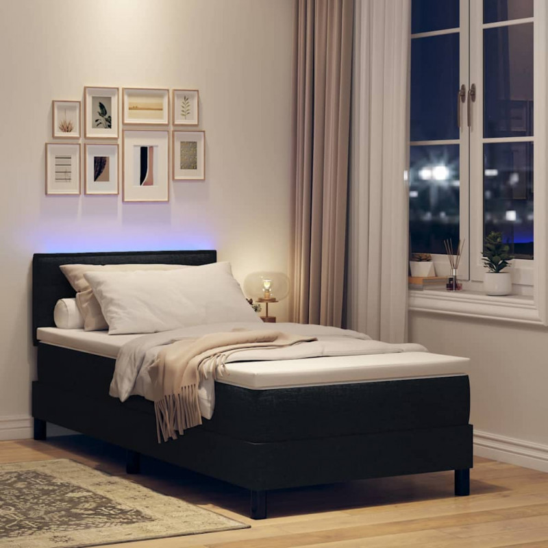 Łóżko sprężynowe z materacem z LED Czarny 80 x 200 cm tkanina